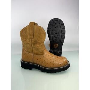 Ariat Fatbaby Brown Ostrich Print Western Boots Women’s 7.5B Pull On Rodeo Ranch